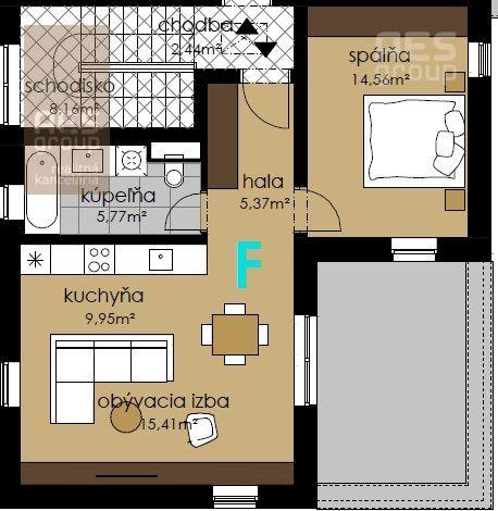 PRENÁJOM, zariadený 2 izbový byt v TOP štandarde s veľkou terasou a parkovacím státím