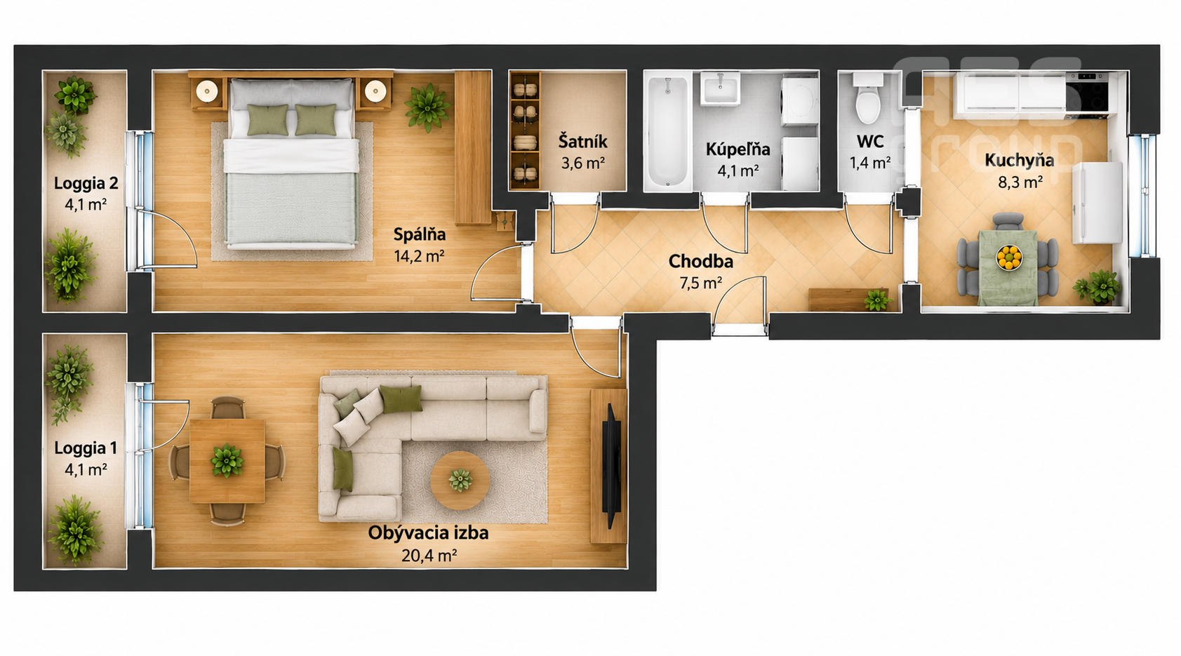 EXKLUZÍVNY PREDPREDAJ | 2-IZBOVÝ BYT S DVOMA LOGGIAMI | BRATISLAVA – PRIEVOZ